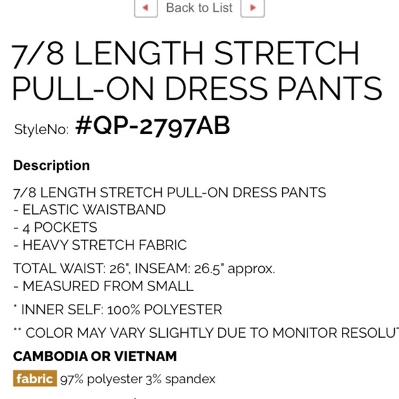 Zenana 7/8 LENGTH STRETCH PULL-ON DRESS PANTS - Picture 2 of 2